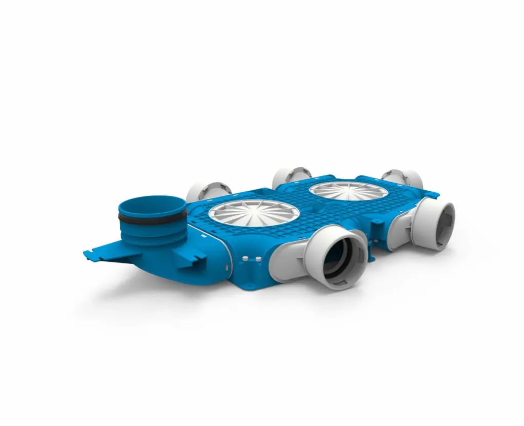 Vent-Axia Uniflexplus ventilatie samengestelde verdeler 5x Ø90mm met verticale tuit Ø125mm
