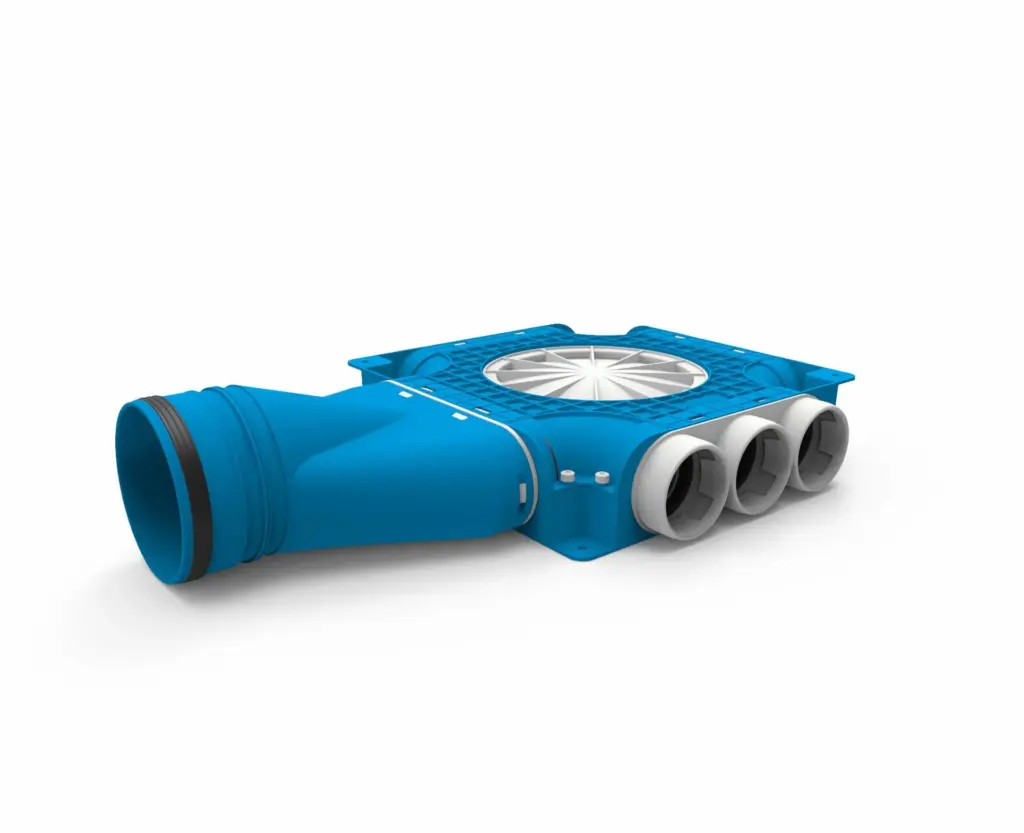 Vent-Axia Uniflexplus ventilatie samengestelde verdeler 9x Ø69mm met horizontale tuit Ø125mm