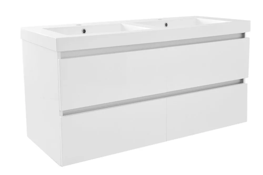 Wiesbaden Vision wastafel dubbel met 2 kraangaten 120x46x5,5 cm kunstmarmer glan - Afbeelding 2