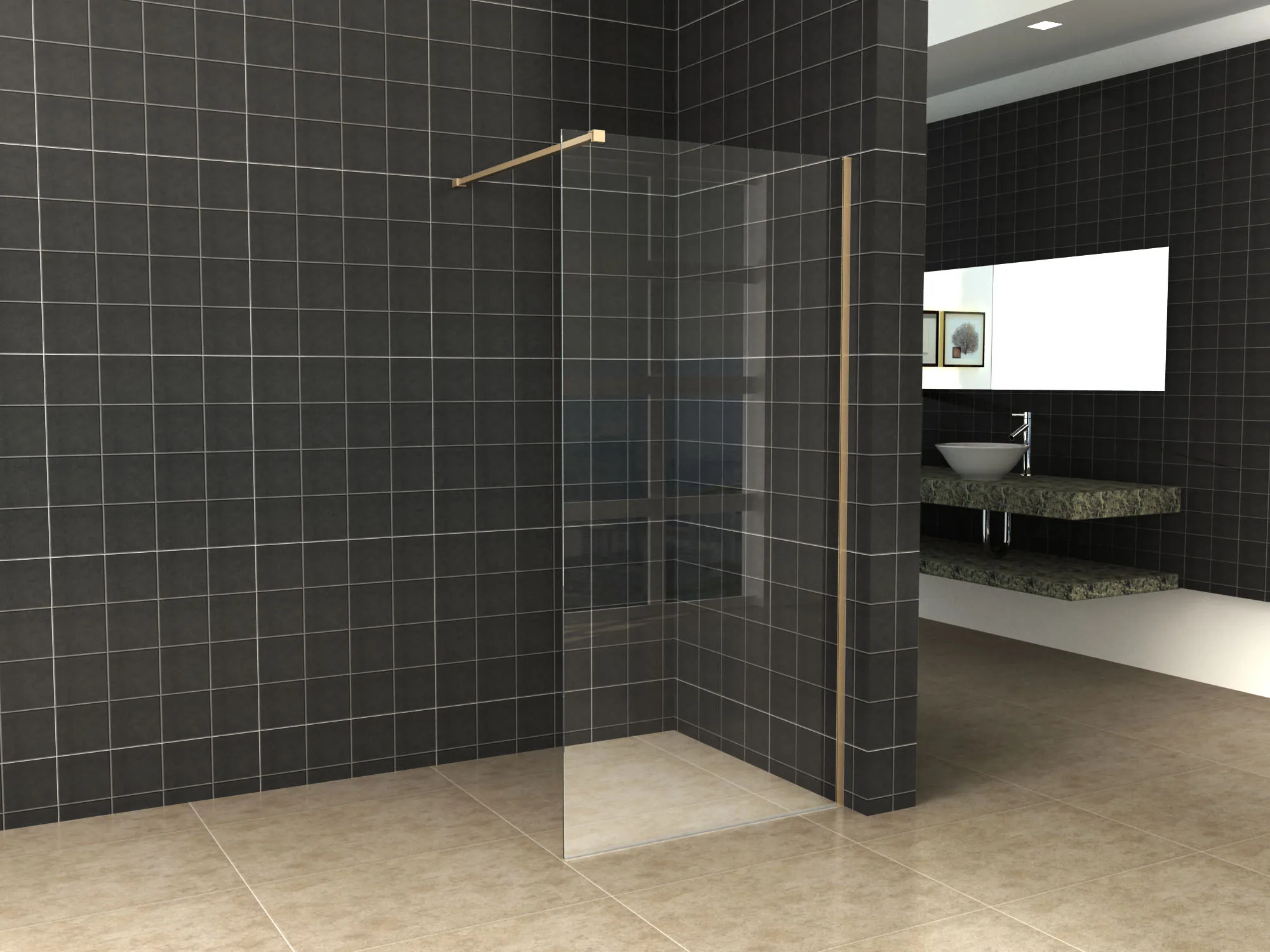 Wiesbaden Slim profielset met stabilisatiestang 120 cm geborsteld messing - Afbeelding 2