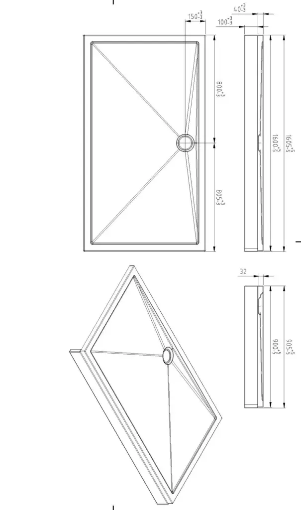 Wiesbaden Voorzetpaneel met poten voor douchebak 160 x 90 x 4 cm glans wit