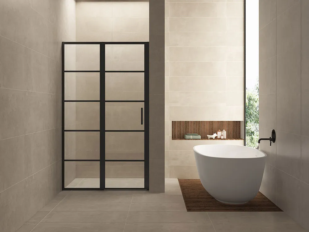 Wiesbaden Horizon nisdeur met vast deel en raster 1000 x 2000 x 8mm nano helder