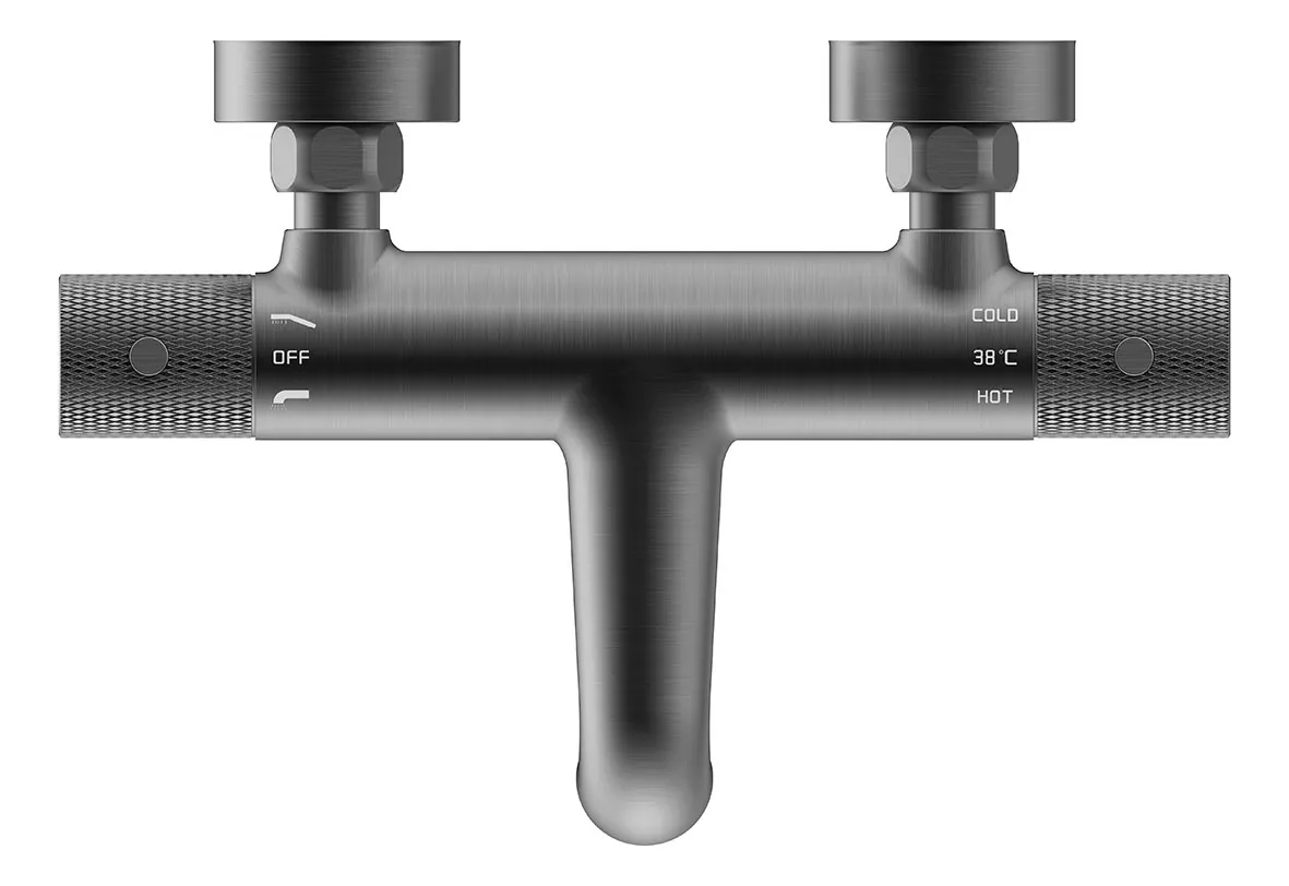 Wiesbaden Ribbd thermostatische badmengkraan hartafstand 15 cm gunmetal PVD - Afbeelding 2