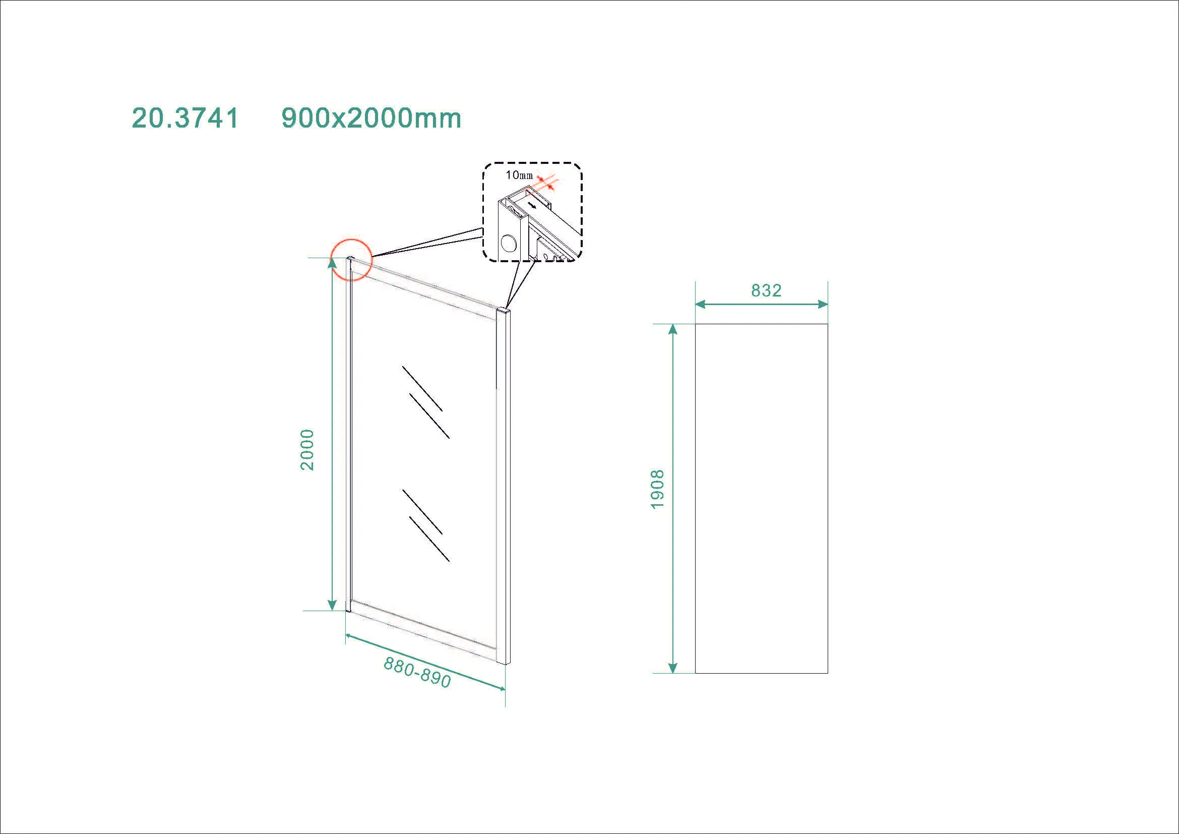Wiesbaden Skyline zijwand voor nis schuifdeur 900 x 2000 x 8 mm nano helder glas - Afbeelding 3