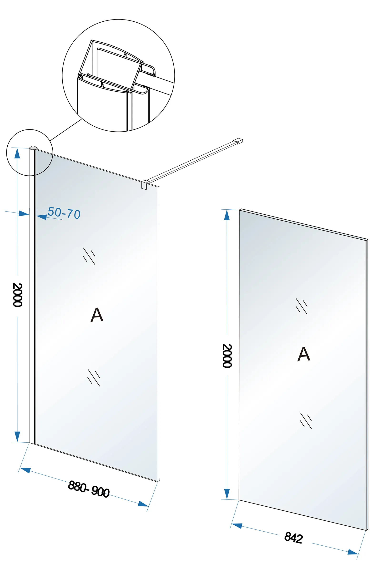 Wiesbaden Comfort inloopdouche 900 x 2000 x 10 mm nano helder glas/chroom - Afbeelding 4