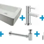 Wiesbaden Fonteinset Rhea S mini met fontein links glans wit, kraan, sifon en af