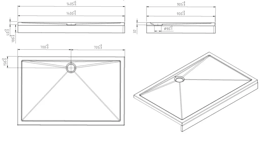 Wiesbaden Voorzetpaneel met poten voor douchebak 140 x 90 x 4 cm glans wit