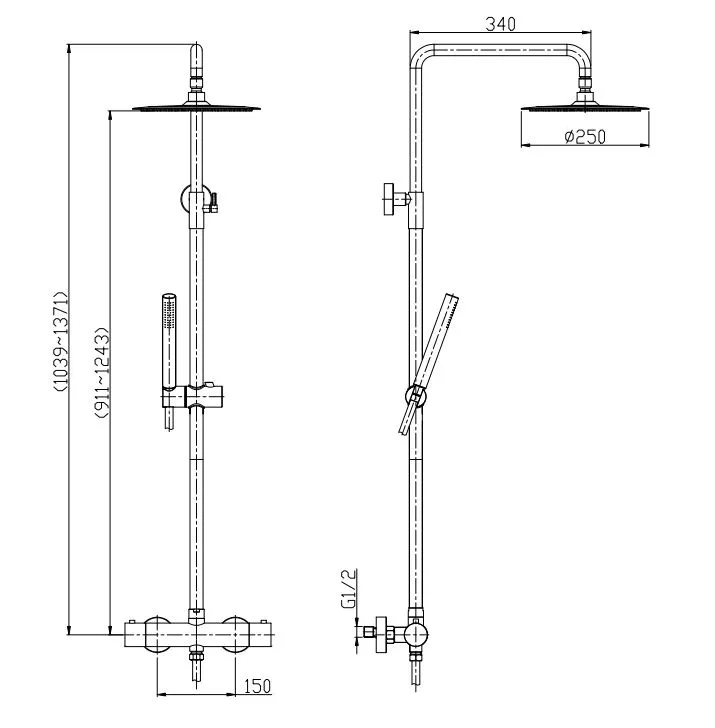 Wiesbaden Tivaro thermostatische regendoucheset opbouw mat zwart - Afbeelding 2