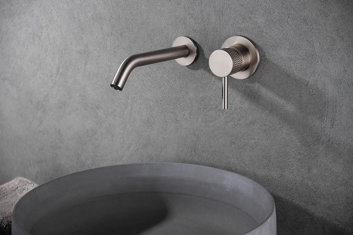 Wiesbaden Ribbd eenhendel wastafelkraan met coldstart inbouw compleet geborsteld - Afbeelding 2