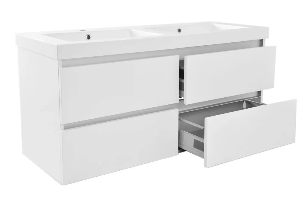 Wiesbaden Vision wastafel dubbel met 2 kraangaten 120x46x5,5 cm kunstmarmer glan - Afbeelding 3
