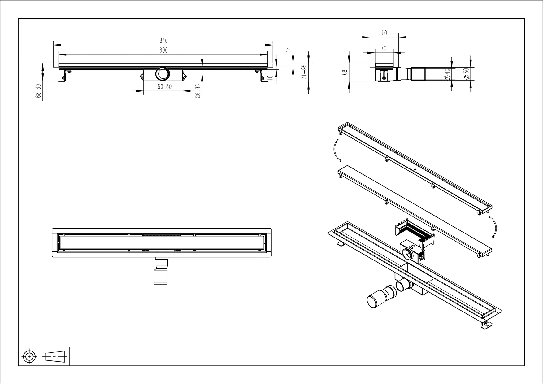 Wiesbaden Douchegoot met flens en tegelrooster 80 x 7 cm RVS - Afbeelding 2
