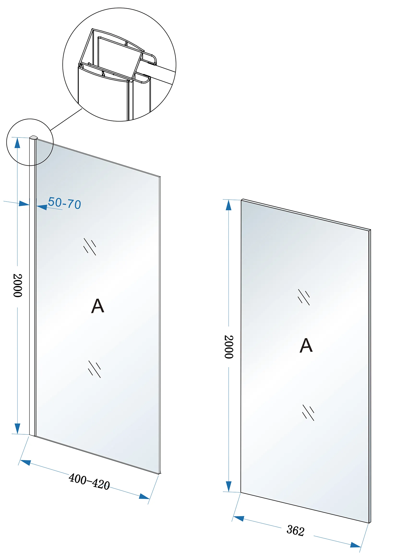 Wiesbaden Comfort zijwand met muurprofiel 400 x 2000 x 10 mm nano helder glas/ch - Afbeelding 3