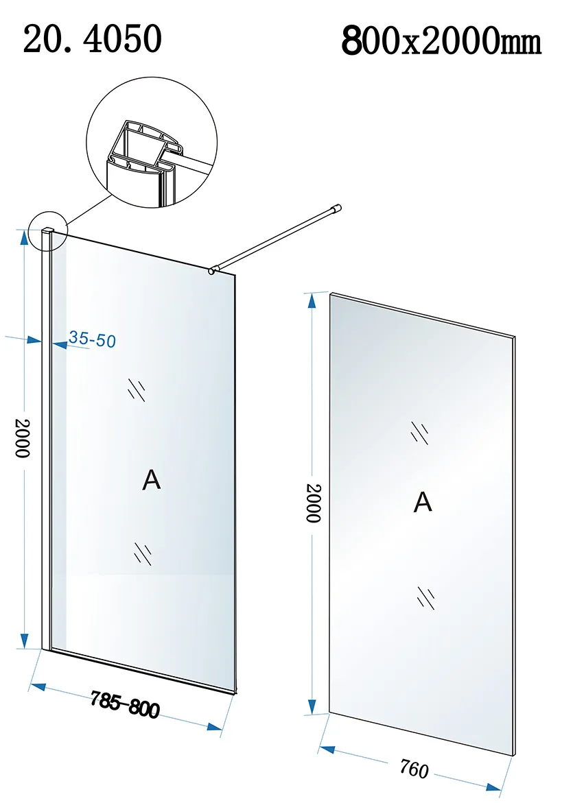 Wiesbaden Eco inloopdouche 800 x 2000 x 8 mm nano helder glas/chroom - Afbeelding 4