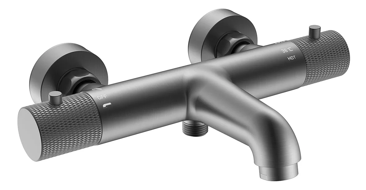 Wiesbaden Ribbd thermostatische badmengkraan hartafstand 15 cm gunmetal PVD