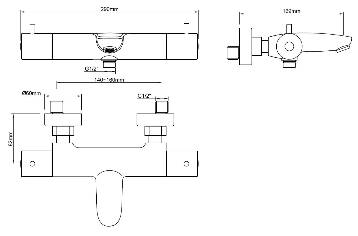 Wiesbaden Caral thermostatische badmengkraan mat zwart - Afbeelding 2