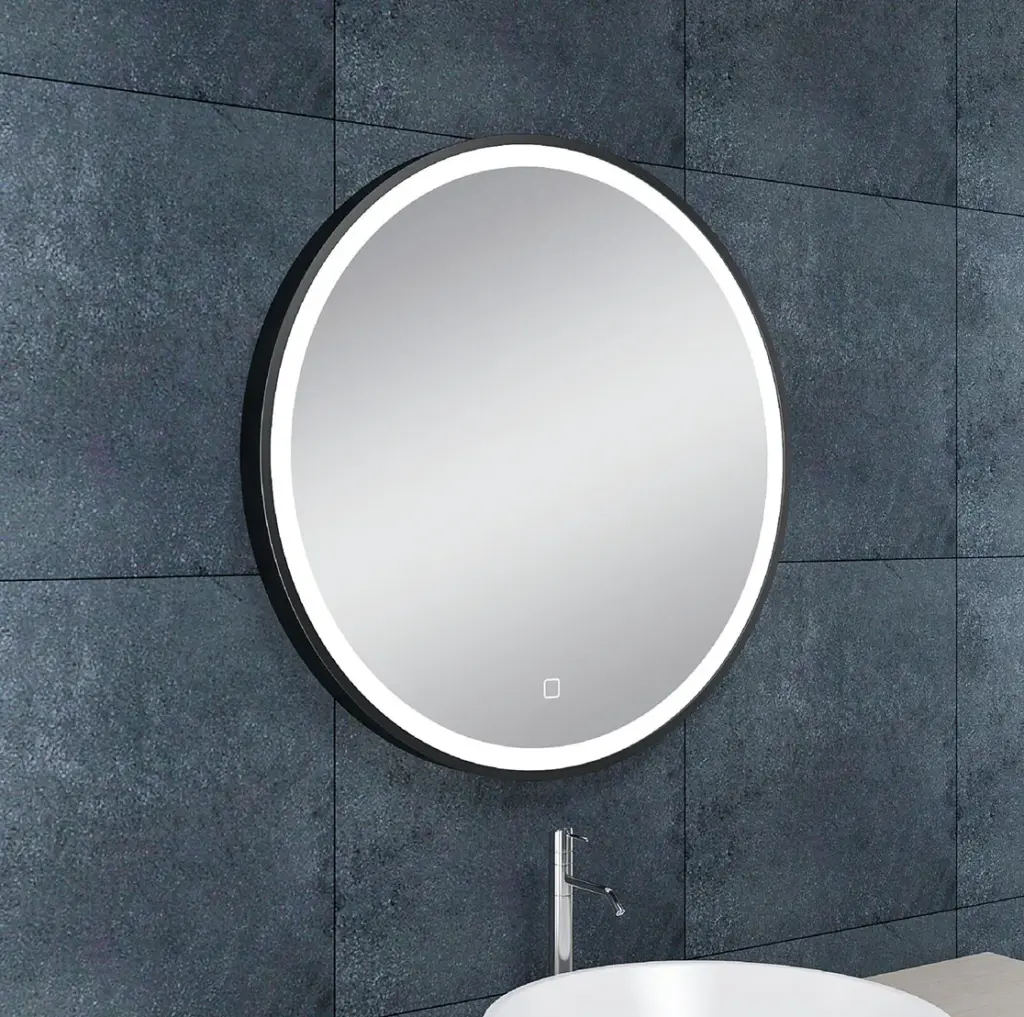 Wiesbaden Maro spiegel rond met LED, dimbaar en spiegelverwarming 60 cm mat zwar