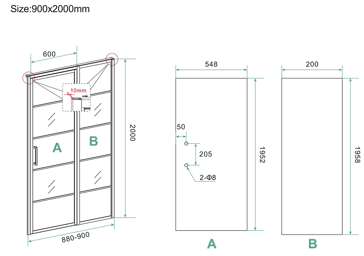 Wiesbaden Horizon nisdeur met vast deel en raster 900 x 2000 x 8mm nano helder g - Afbeelding 3