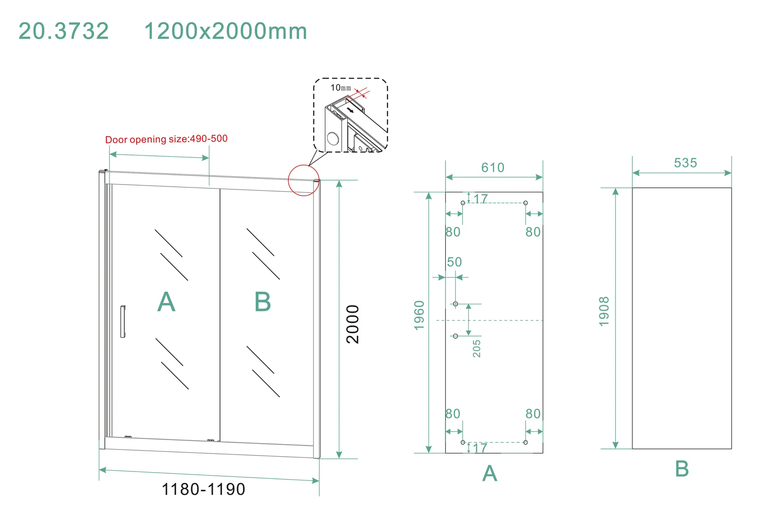 Wiesbaden Skyline nis schuifdeur 1200 x 2000 x 8 mm nano helder glas/mat zwart - Afbeelding 3