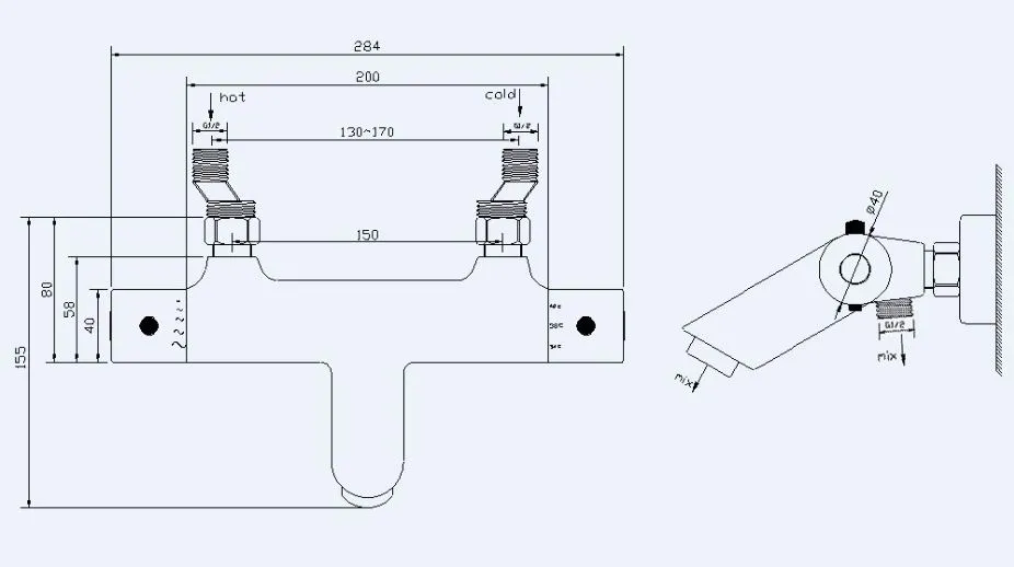 Wiesbaden Rio thermostatische badmengkraan 15 cm mat zwart - Afbeelding 2