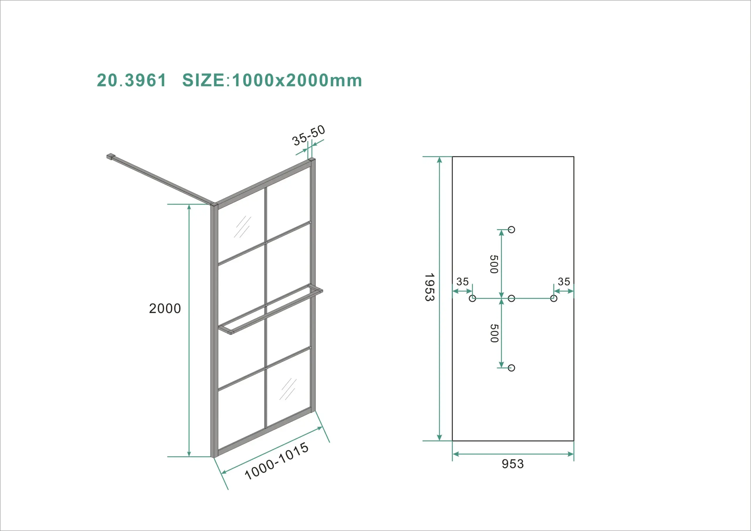 Wiesbaden Maaz inloopdouche met raster en handdoekhouder 1000 x 2000 x 10 mm hel - Afbeelding 5