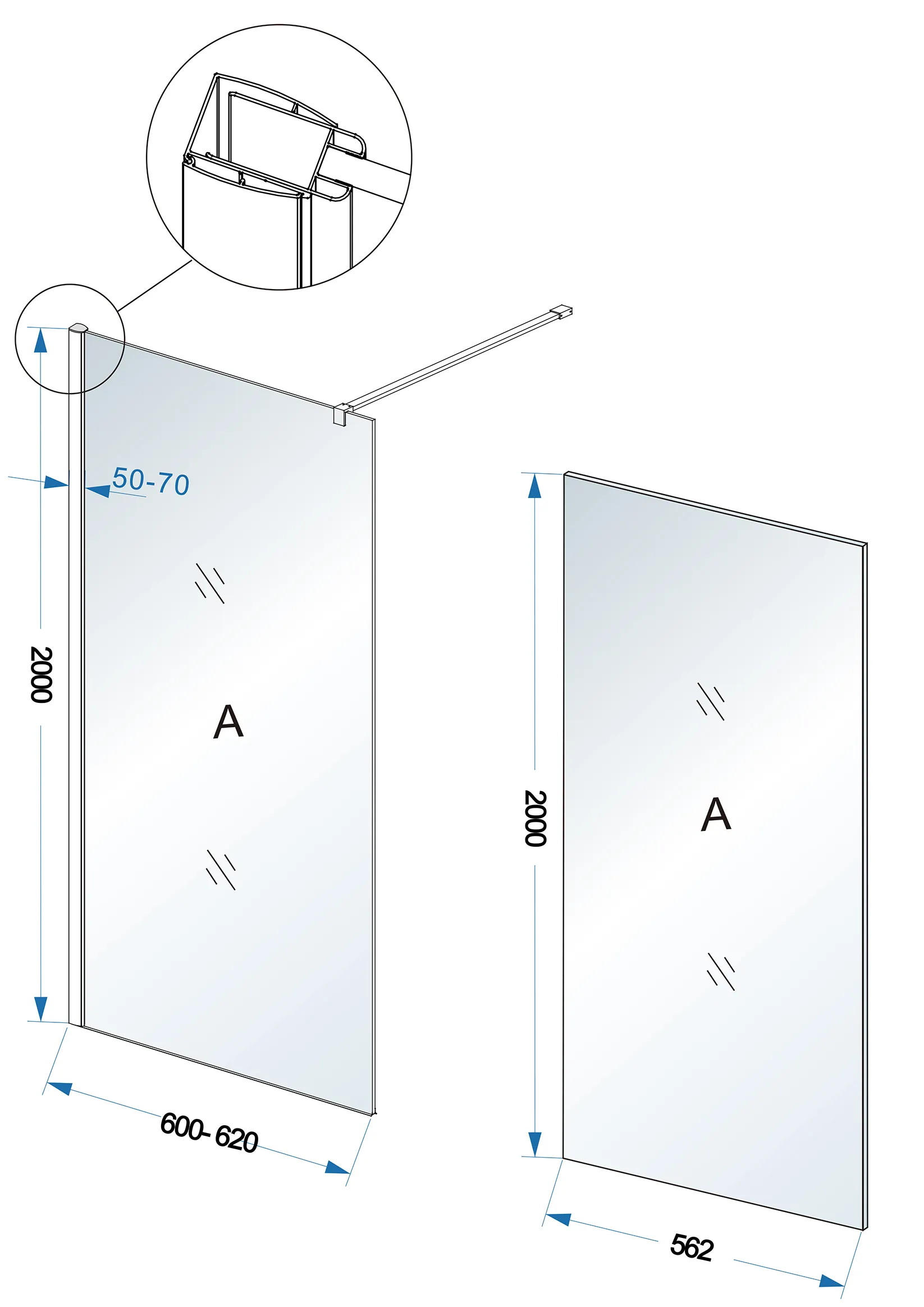 Wiesbaden Comfort inloopdouche 600 x 2000 x 10 mm nano helder glas/chroom - Afbeelding 4