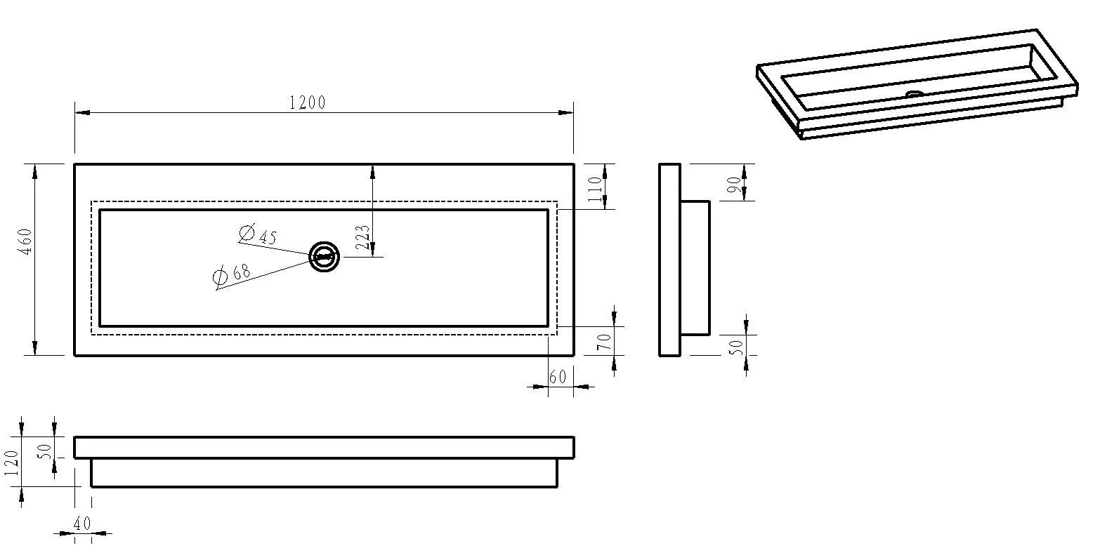 Wiesbaden Raw wastafel enkel zonder kraangat 120x46x5 cm hardsteen gezoet - Afbeelding 2