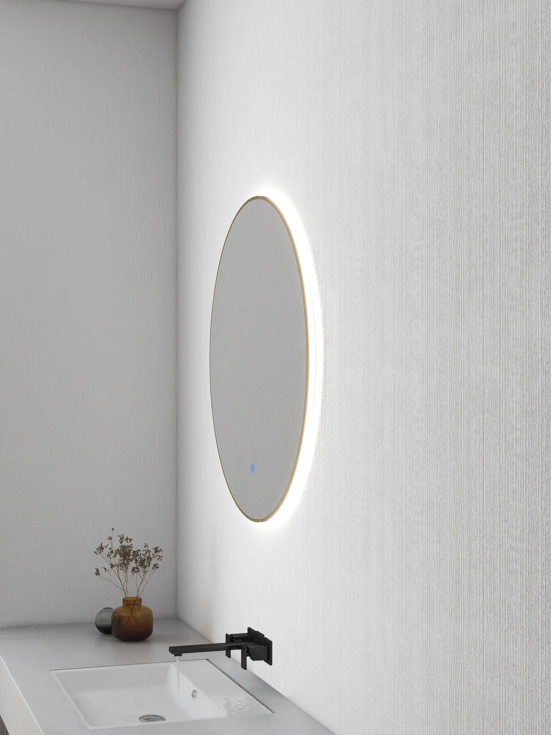 Wiesbaden Novi spiegel rond met LED, dimbaar 60 cm geborsteld messing - Afbeelding 5