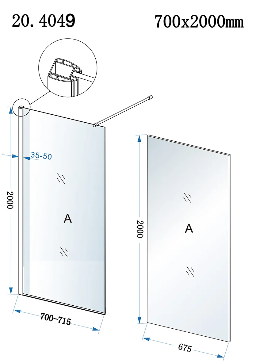 Wiesbaden Eco inloopdouche 700 x 2000 x 8 mm nano helder glas/chroom - Afbeelding 4