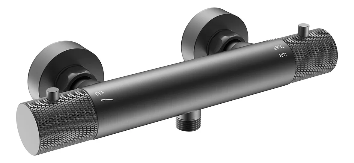 Wiesbaden Ribbd thermostatische douchemengkraan hartafstand 15 cm gunmetal PVD