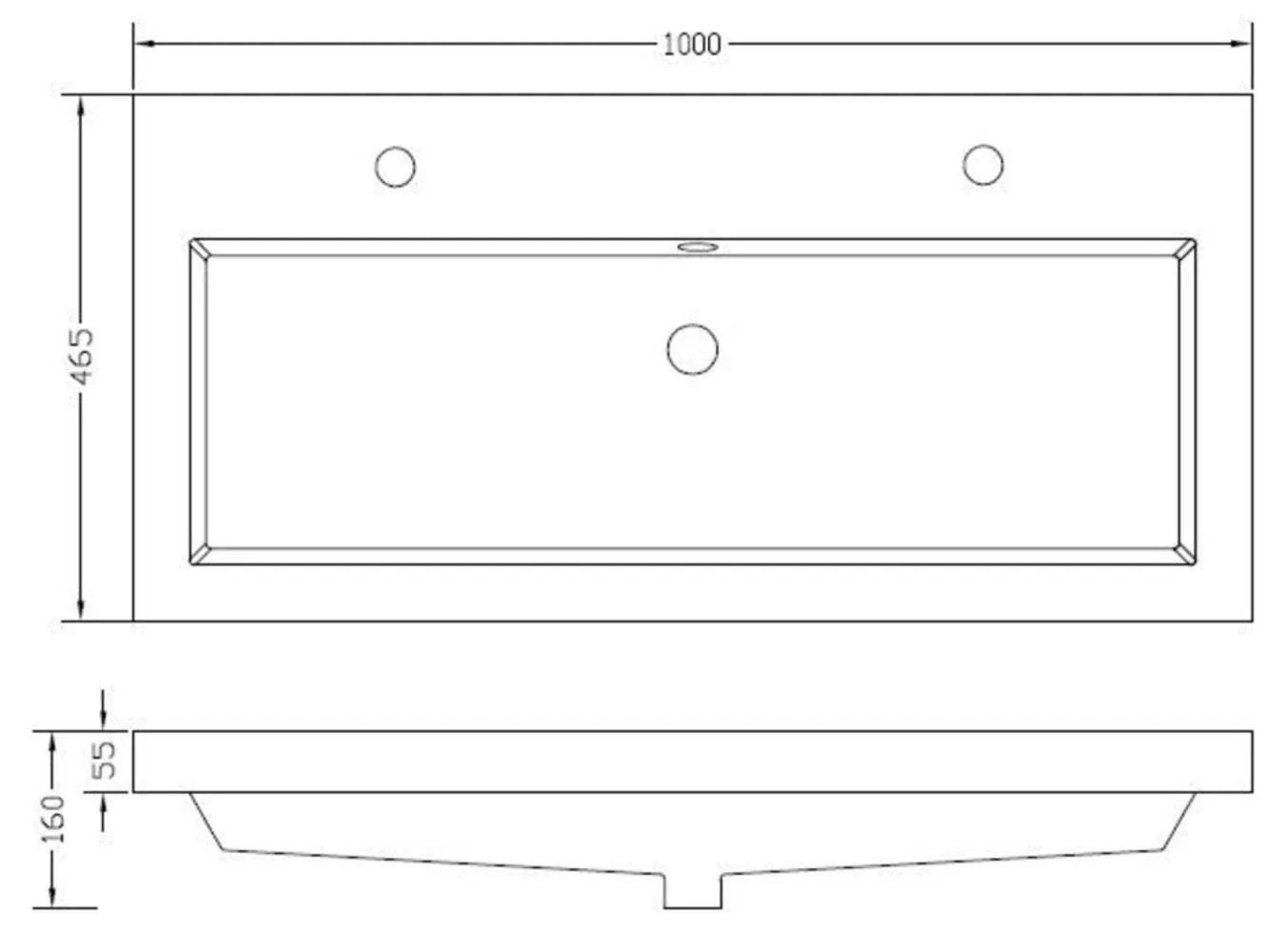 Wiesbaden Vision wastafel enkel met 2 kraangaten 100x46x5,5 kunstmarmer glans wi - Afbeelding 2