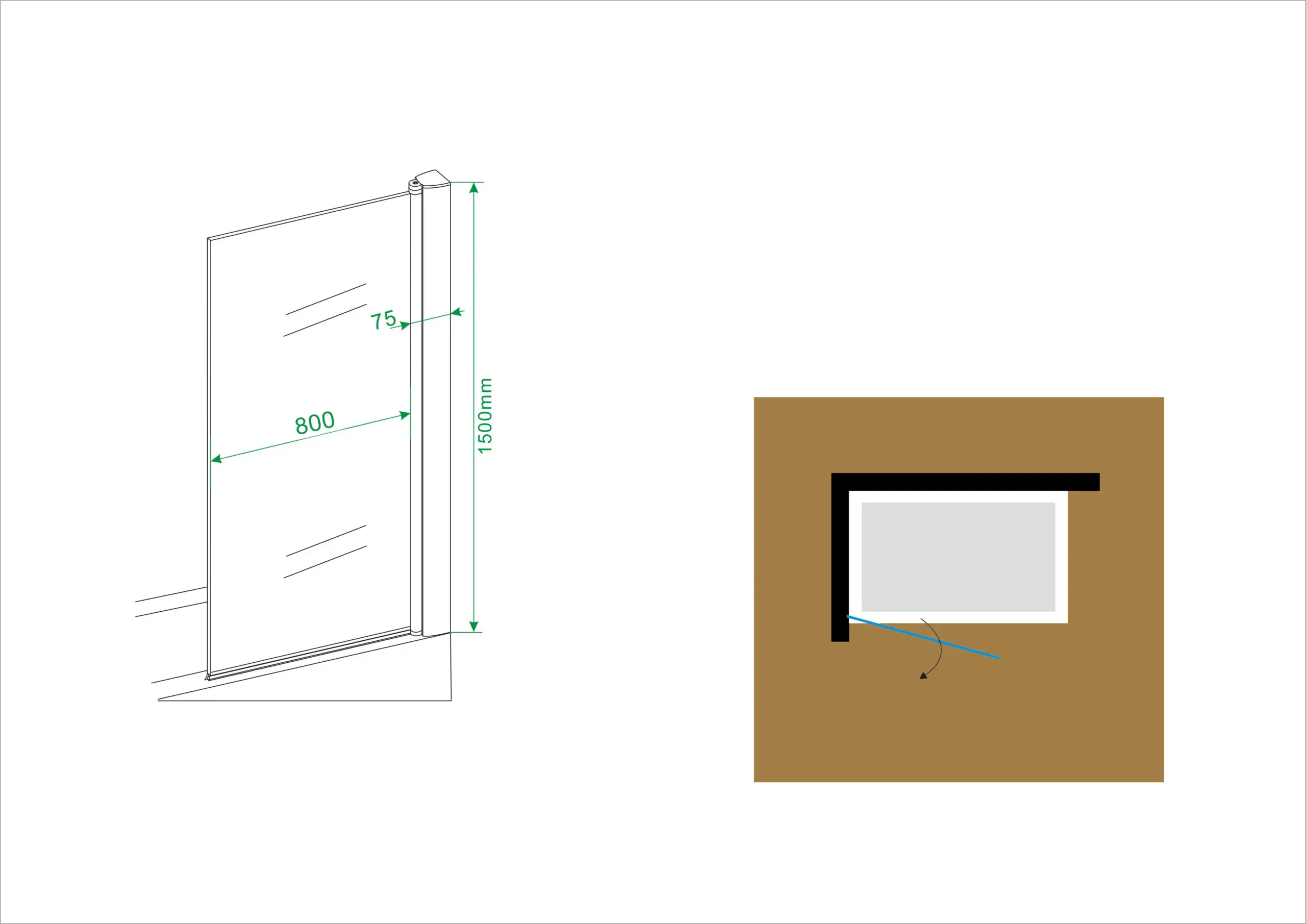 Wiesbaden Palmo badwand draaibaar 800 x 1500 x 6 mm nano helder glas/chroom - Afbeelding 4