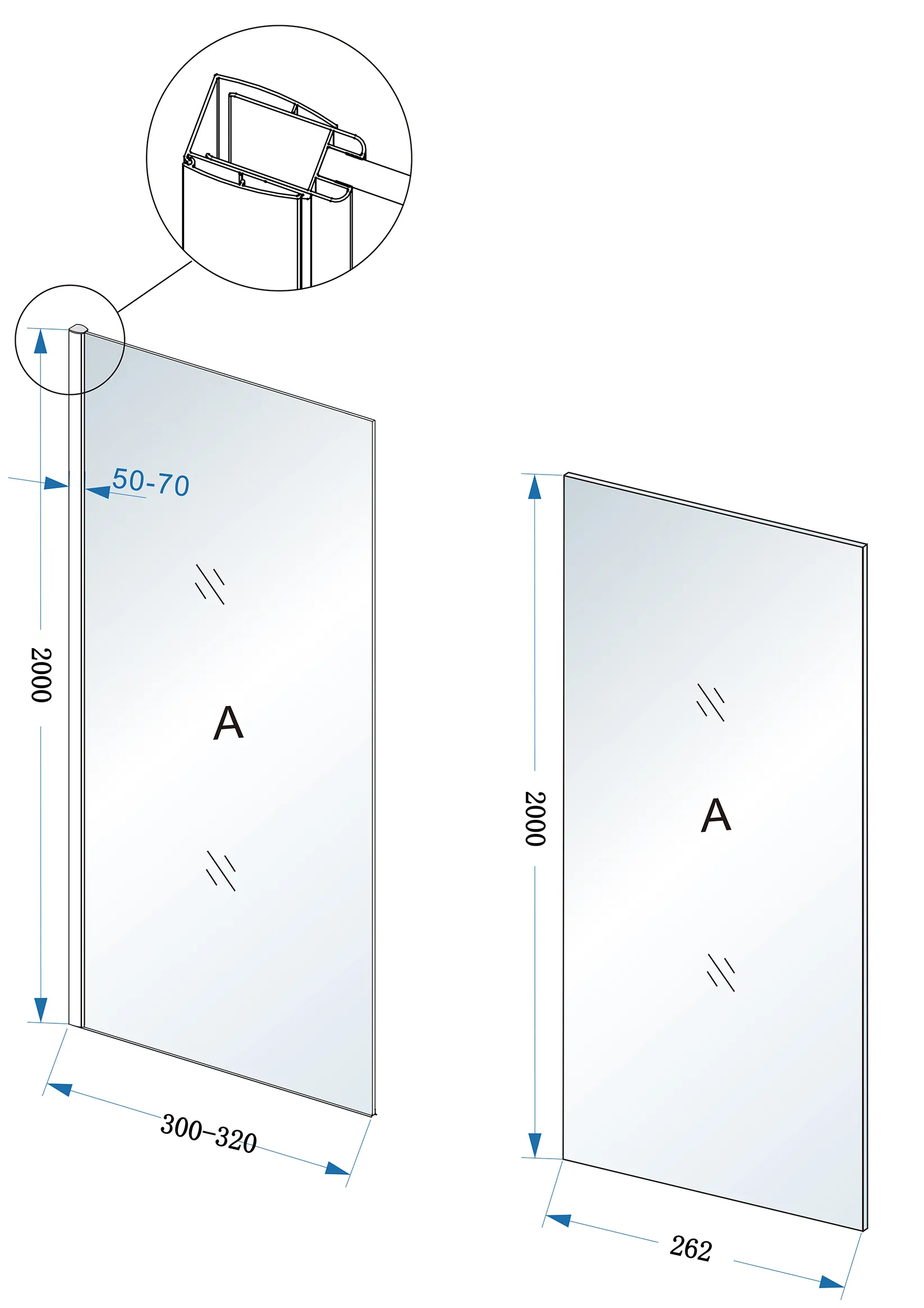 Wiesbaden Comfort zijwand met muurprofiel 300 x 2000 x 10 mm nano helder glas/ch - Afbeelding 3