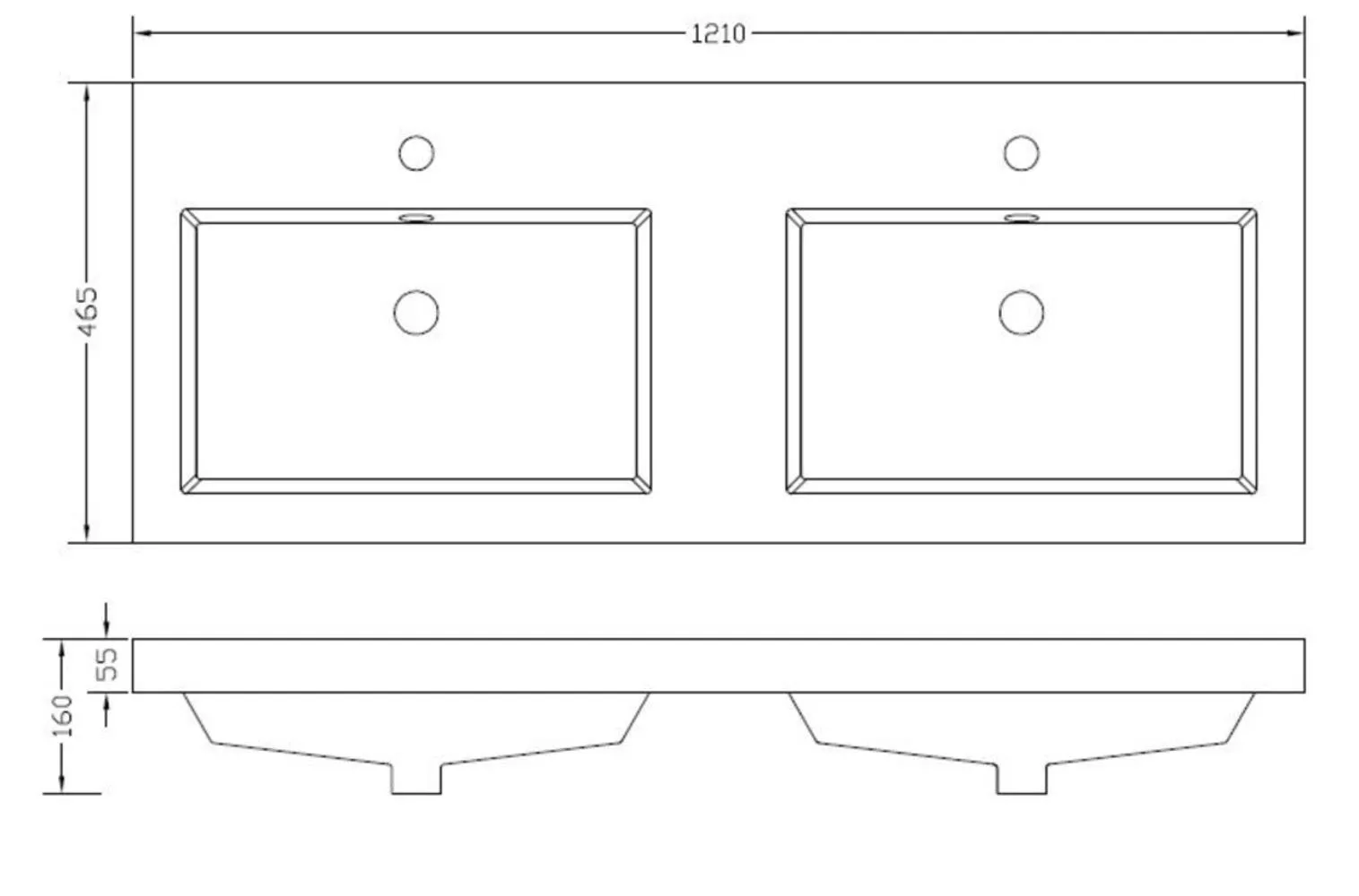 Wiesbaden Vision wastafel dubbel met 2 kraangaten 120x46x5,5 cm kunstmarmer glan - Afbeelding 4