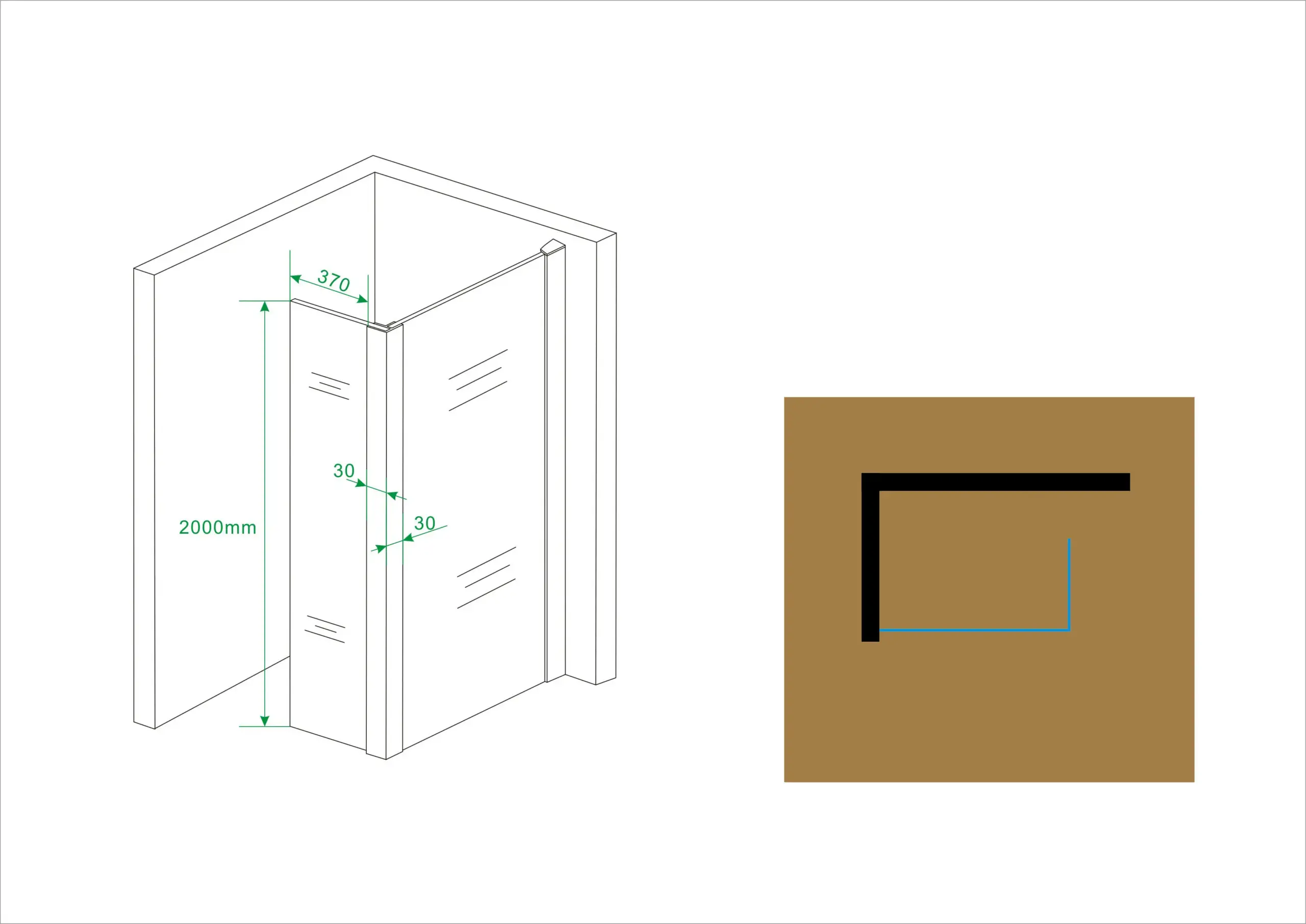 Wiesbaden Comfort zijwand met hoekprofiel 400 x 20000 x 10 mm nano helder glas/c - Afbeelding 3