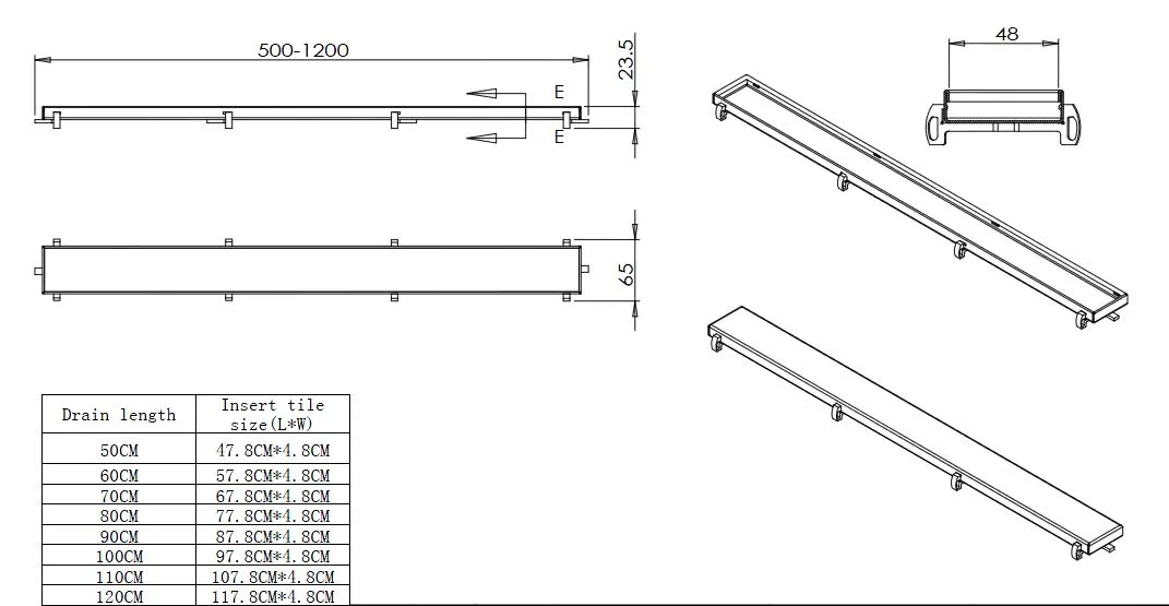 Wiesbaden Douchegoot met flens en tegelrooster 100 x 7 cm RVS - Afbeelding 4
