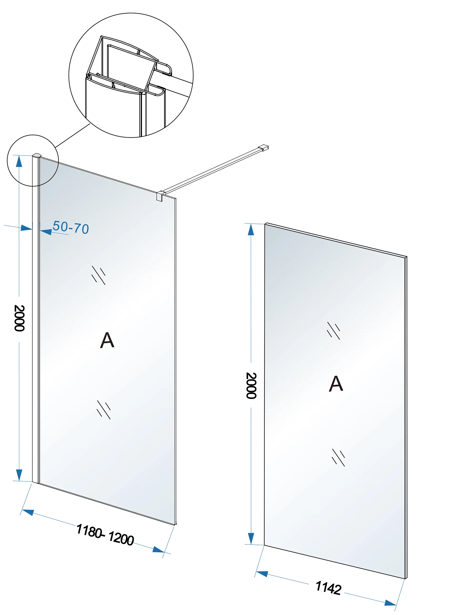 Wiesbaden Comfort inloopdouche 1200 x 2000 x 10 mm nano melkglas/chroom - Afbeelding 4