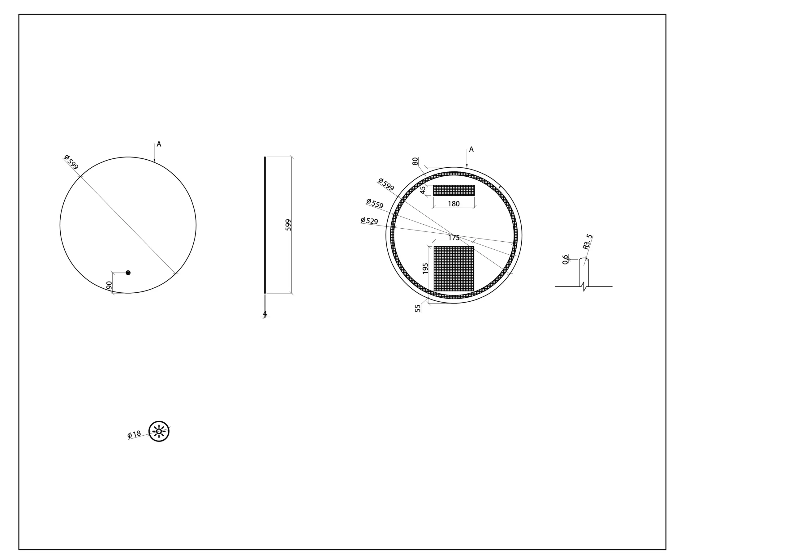 Wiesbaden Novi spiegel rond met LED, dimbaar 60 cm geborsteld messing - Afbeelding 6