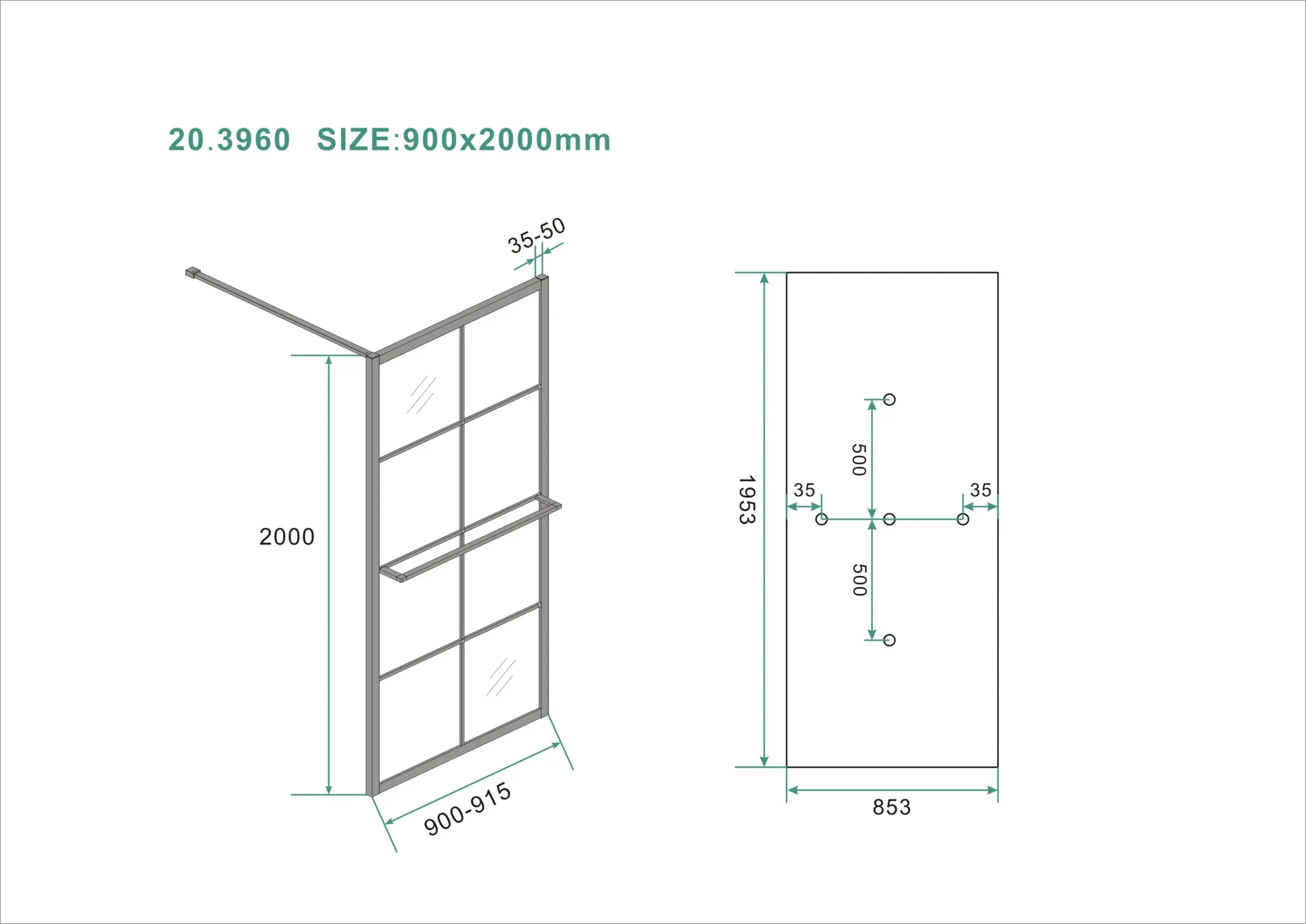 Wiesbaden Maaz inloopdouche met raster en handdoekhouder 900 x 2000 x 10 mm held - Afbeelding 5