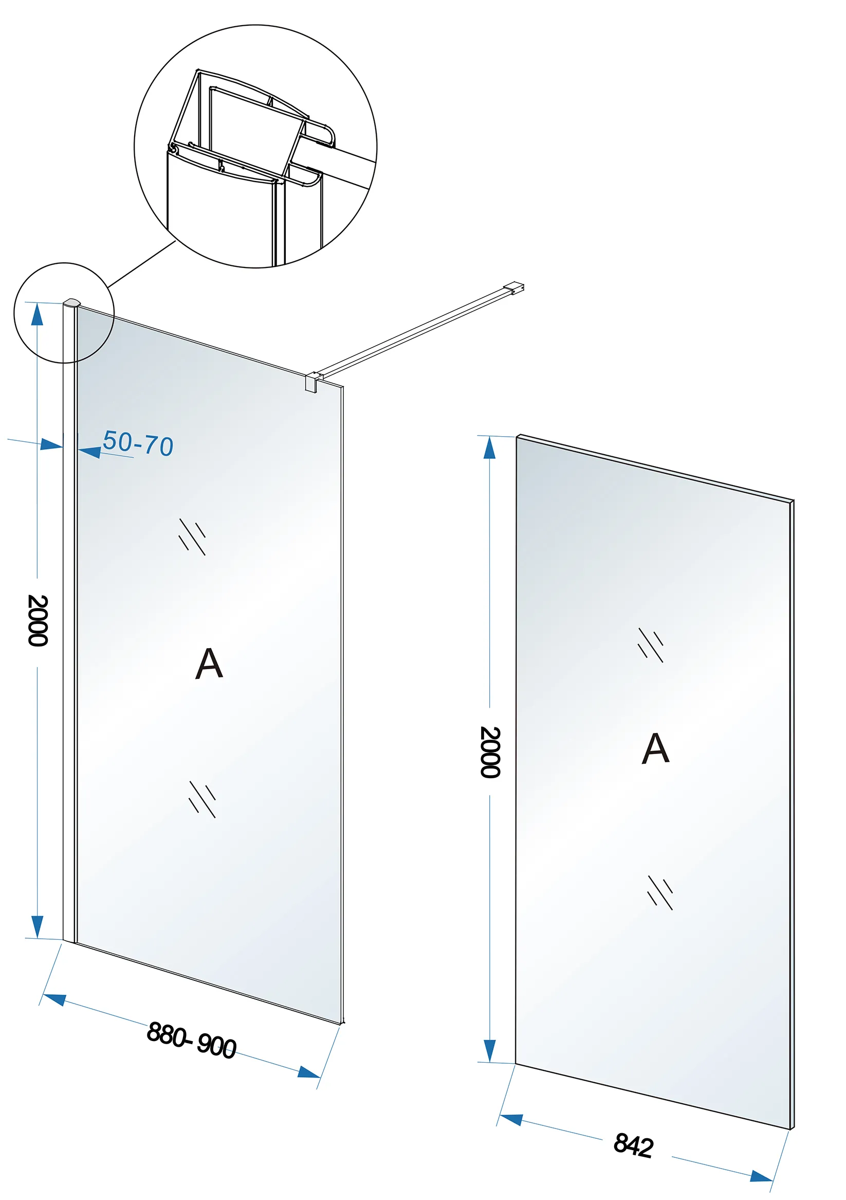 Wiesbaden Comfort inloopdouche 900 x 2000 x 10 mm nano melkglas/chroom - Afbeelding 4