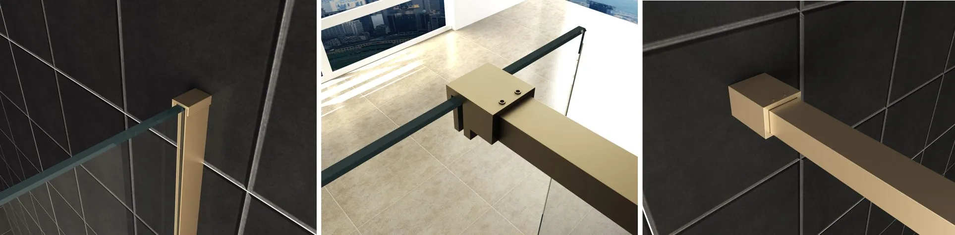 Wiesbaden Slim profielset met stabilisatiestang 120 cm geborsteld messing