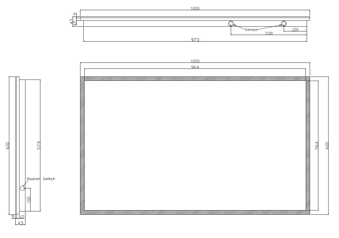 Wiesbaden Quatro spiegel rechthoek met LED, dimbaar en spiegelverwarming 100 x 6 - Afbeelding 2