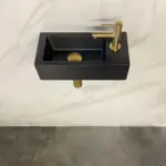 Wiesbaden Fonteinset Rhea S mini met fontein rechts quartz, kraan, sifon en afvo
